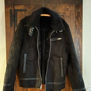 Guess shearling/biker coat with buckles mens Large fleece fur sherpa lined